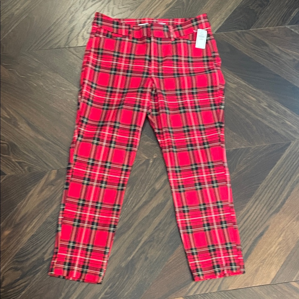 Old Navy Pixie High Rise Skinny Leg Pants Red/Black Plaid 10P - Picture 2 of 7